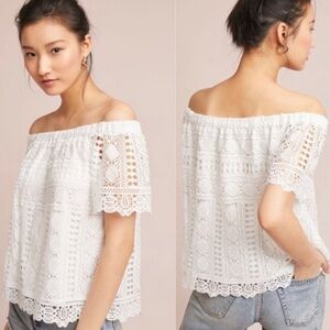 Anthropologie Sunday in Brooklyn Evie Lace Eyelet Off the Shoulder Top White XS